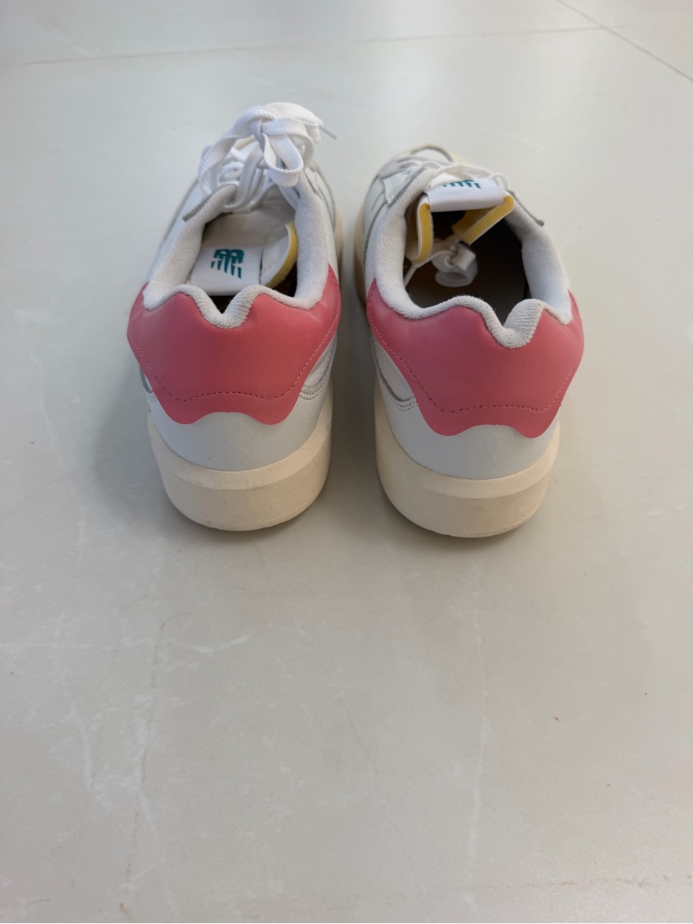 New Balance Women’s White Sneakers with Pink Heel Accent - Picture 3 of 5
